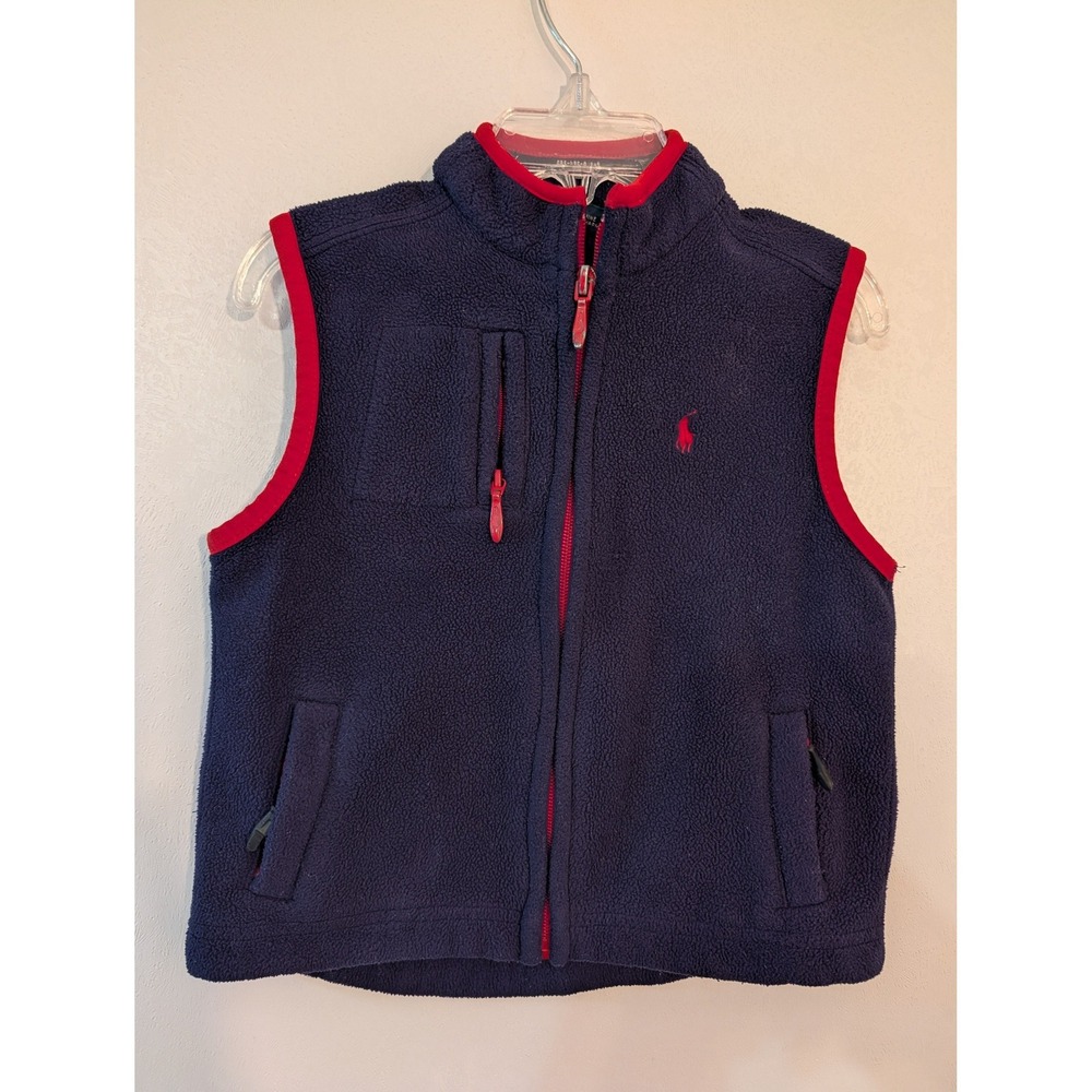 Polo Ralph Lauren‎ Toddler Boys Navy Blue Red Fleece Zip Up Vest 24M 320057013